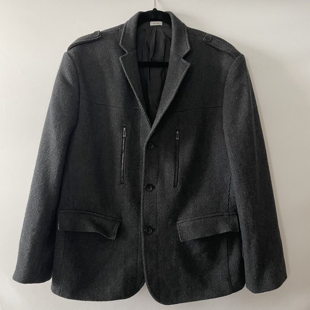 Calvin Klein Gray Wool Blend Jacket Coat Men Size Center Vent L
